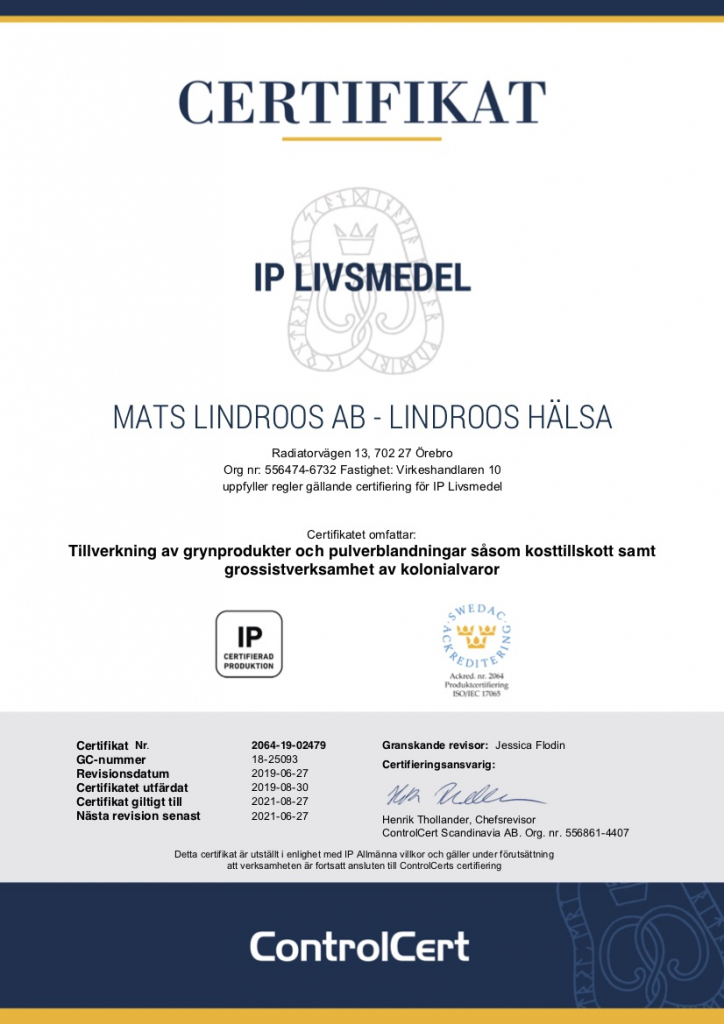 IP Livsmedel certifikat